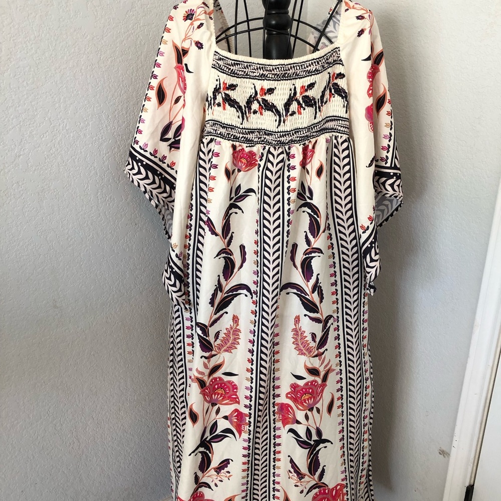 SHEIN Cream Maxi Dress with Pink & Black Floral Print